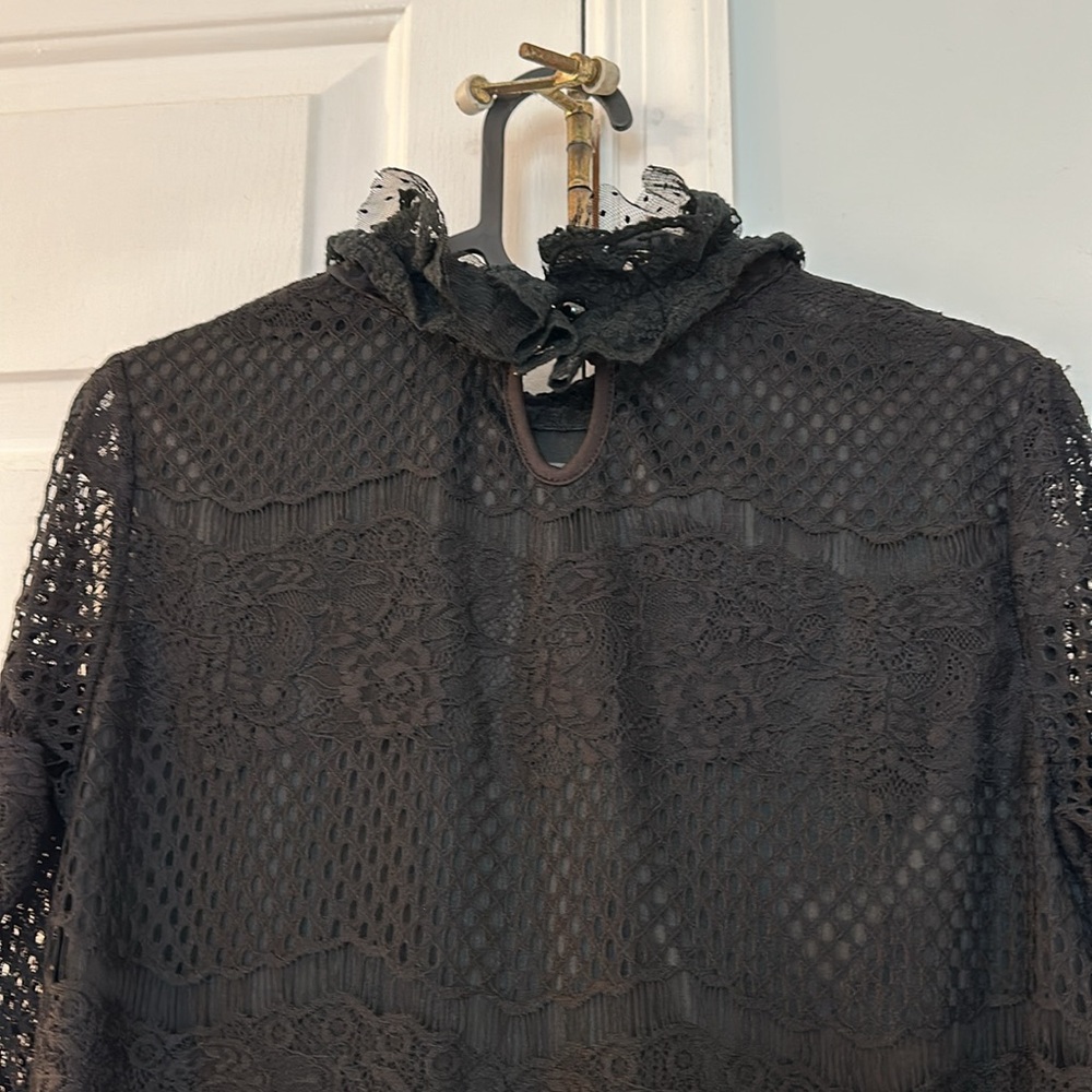 Cocktail Party Mini Black Lace Long Sleeves Dress - Picture 6 of 9